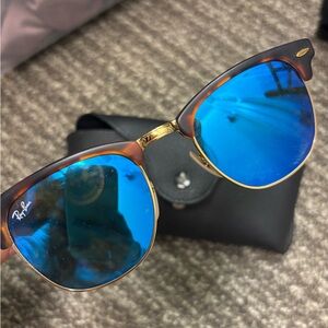 Ray-Ban Clubmaster Tortoise Frame with Blue Lenses